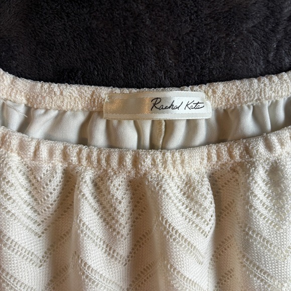 Rachel Kate Cream Chevron Lace Bell Sleeve Off The Shoulder Mini Dress L - Picture 4 of 7
